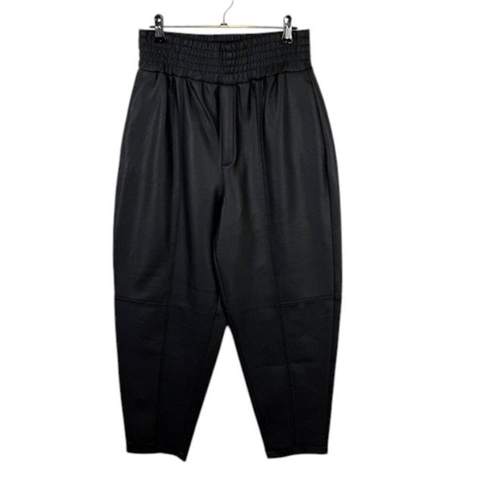 ZARA Faux Leather Elastic High Waist Tapered Pants Joggers Black Size Small